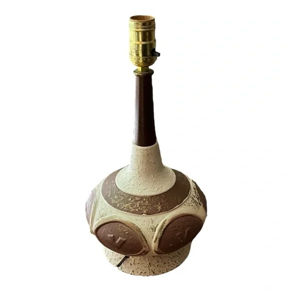 Vintage MCM Atomic Era Wood Ceramic Genie Lantern Bottle Accent Table Lamp